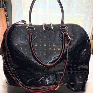 Arcadia Purse Large Black Embossed Double Handles & Long Strap Patent Leather